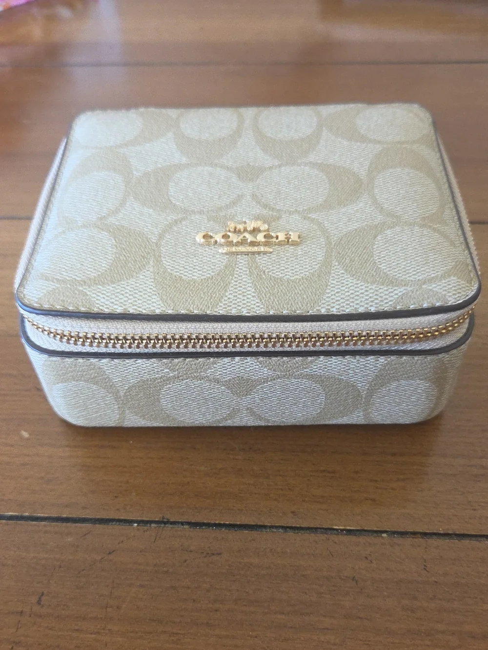 Coach Signature Monogram Jewelry Case in Beige with Gold Hardware - Picture 1 of 3